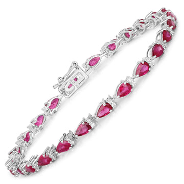 6.65 ct. Genuine Ruby and White Diamond 14K White Gold Bracelet